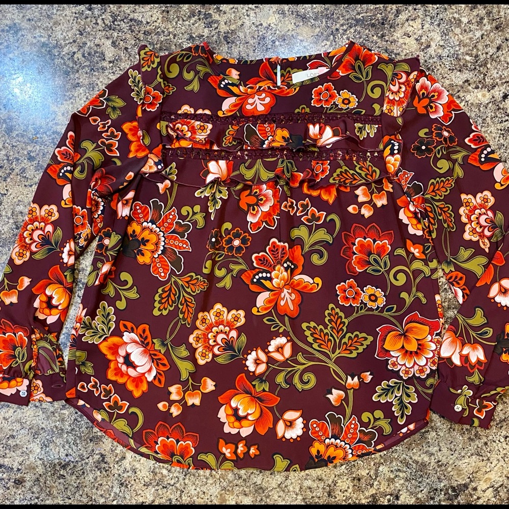 EUC A. T. LOFT Floral Blouse Long Sleeve Size